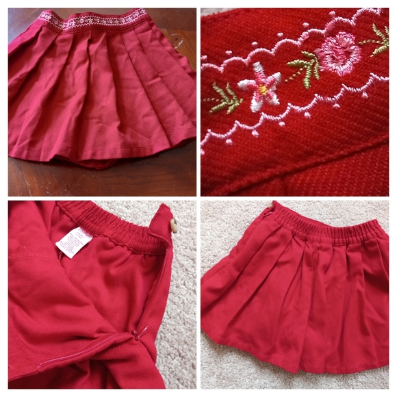 RARE❣️Red Mini Skirt Pleated with Embroidered Flower Detail🌹Girls' Size 5 - Picture 3 of 7